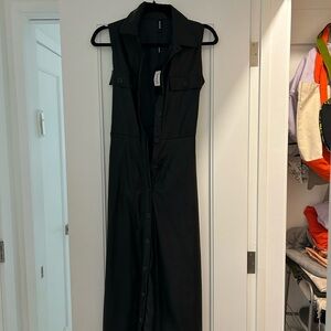 venti 6 xs black a-line midi pleather dress